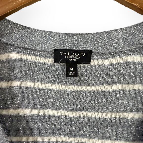 Talbots Women MP Sweater Cardigan Lightweight Short Sleeve Metallic Silver White - Picture 2 of 8